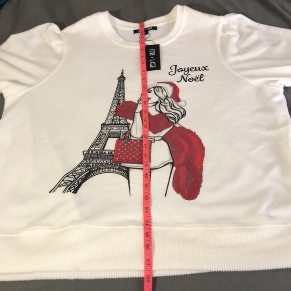 NWT Plus Size Joyeux Noel Paris Eiffel Tower Merry Christmas Santa Girl Sweater - Picture 11 of 12